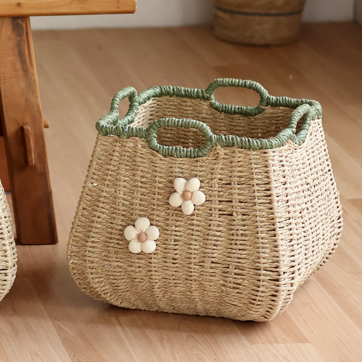 Stylish storage basket with flower appliqué Kalsten