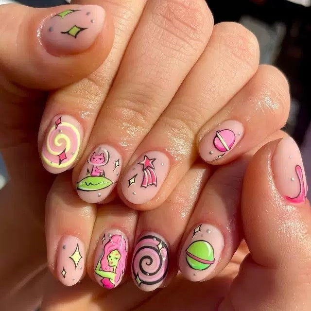 Art nail set with playful cartoon designs Kalsten