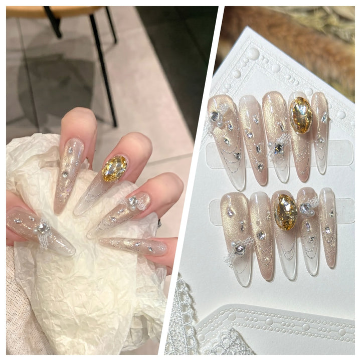 Artistic Stiletto Press-On Nail Set with Charming Patterns Kalsten