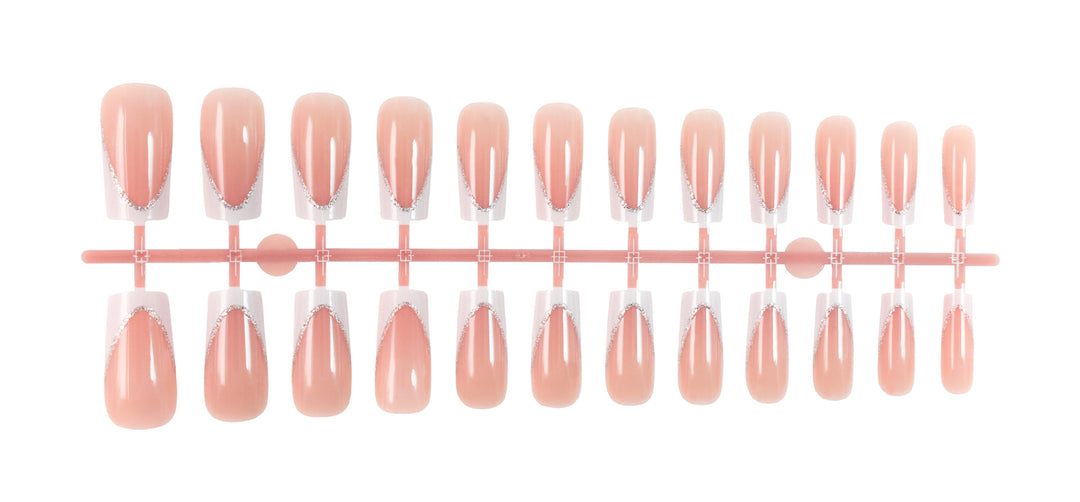 Artificial nail set with elegant French tip and glitter accents Kalsten