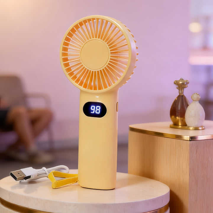 Ladies Portable Hand Fan with Digital Display and Rechargeable Battery Kalsten