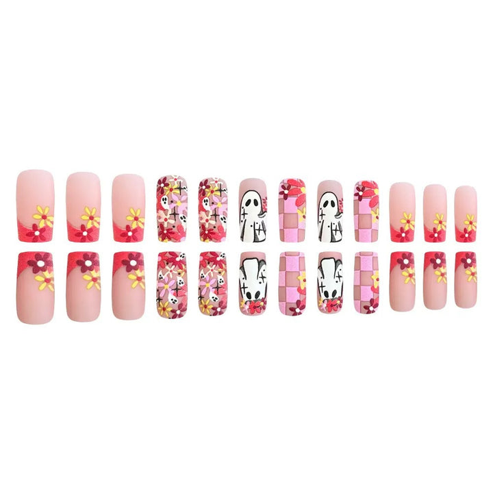 Artificial nail set with playful 3D designs and blooming patterns Kalsten