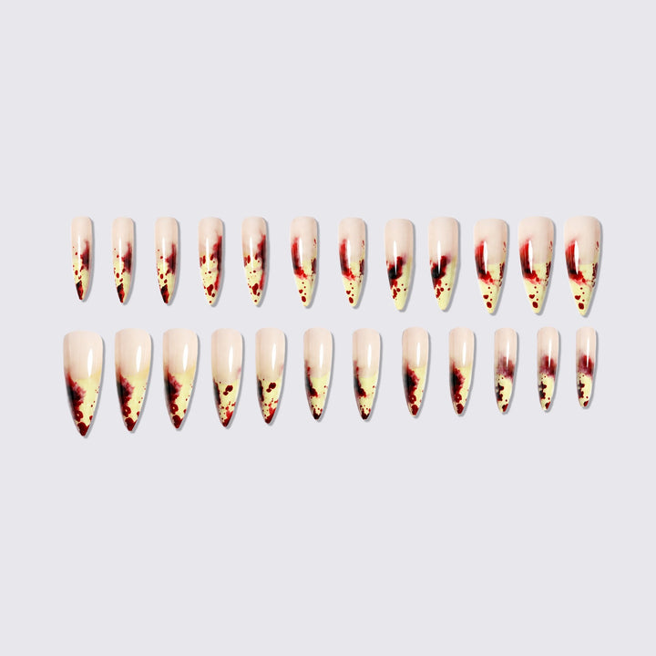 Acrylic nail set with bloody accents and elegant stiletto design Kalsten