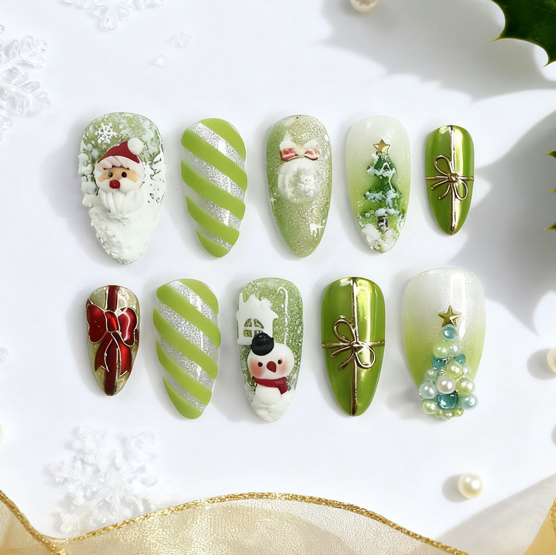 Festive Holiday-Themed Press-On Nail Art Set with Decorative Characters Kalsten