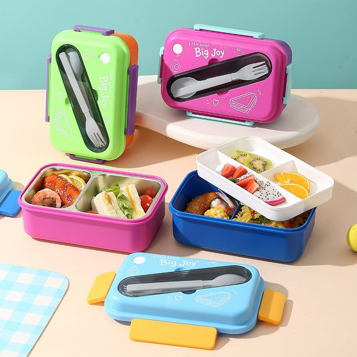 Multi-Compartment Lunch Box with Integrated Utensils