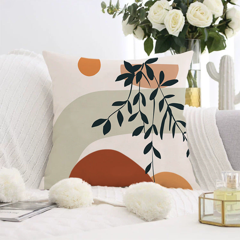 Decorative square pillow cover with abstract line drawing and cotton-linen mix Kalsten