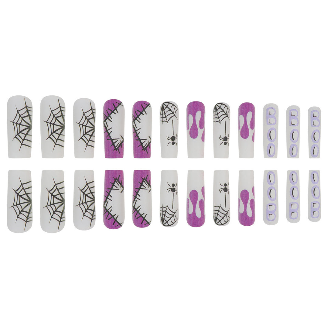 Halloween-Themed Long Press-On Nails with Spider and Drip Design Kalsten