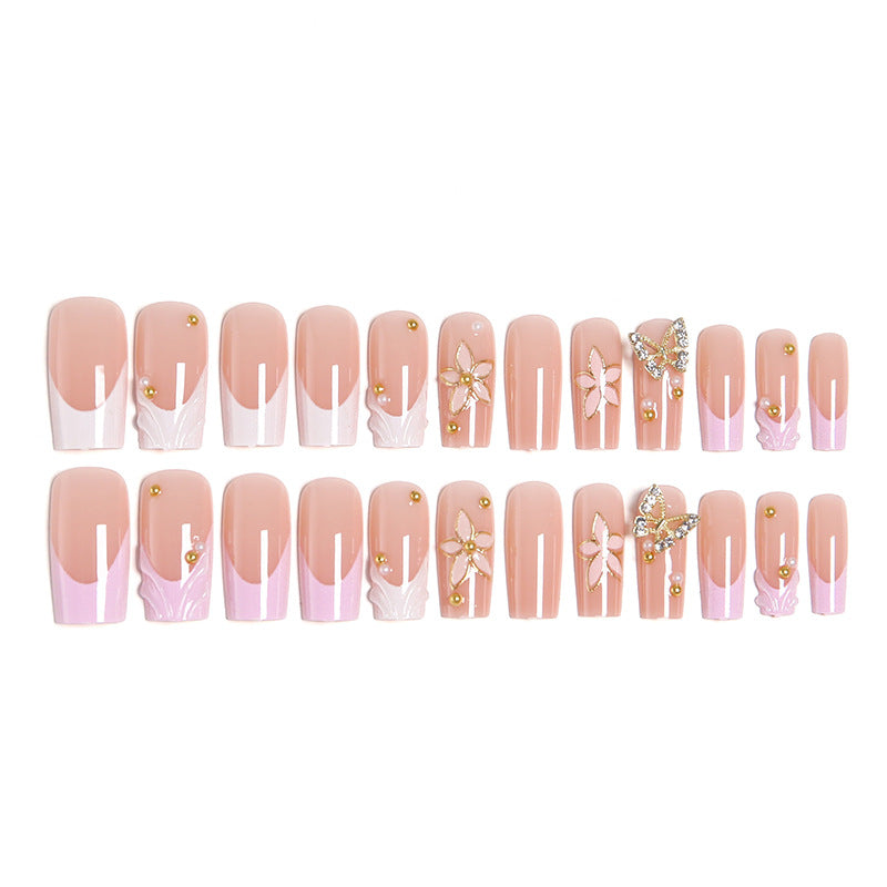 Artificial nail set with elegant floral and glitter decorations Kalsten