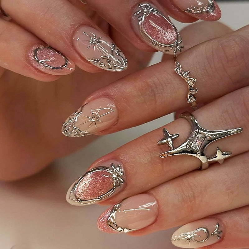 Decorative Press-On Nail Art Set with Floral and Shimmer Accents kalsten