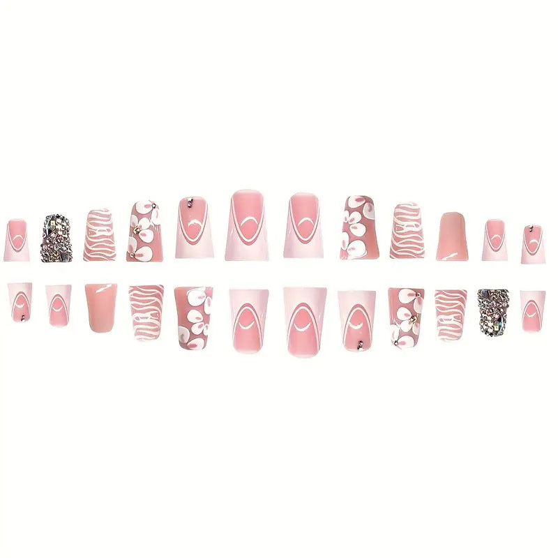 Glamorous 3D Floral Press-On Nail Art Kalsten