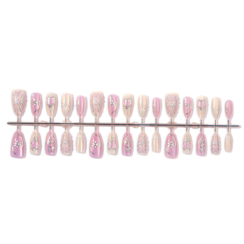 Decorative Press-On Nail Art Set with Floral Accents kalsten