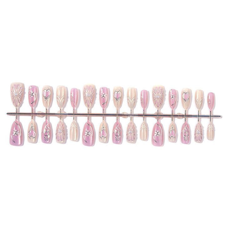 Decorative Press-On Nail Art Set with Floral Accents kalsten