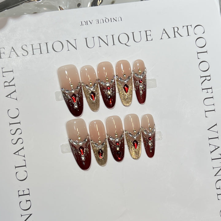 Decorative Stiletto Press-On Nail Set with Gemstone Accents Kalsten