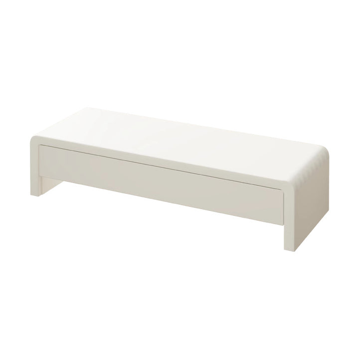 Wide Solid Wood Curved Desktop Monitor Stand Riser with Under-Shelf Storage