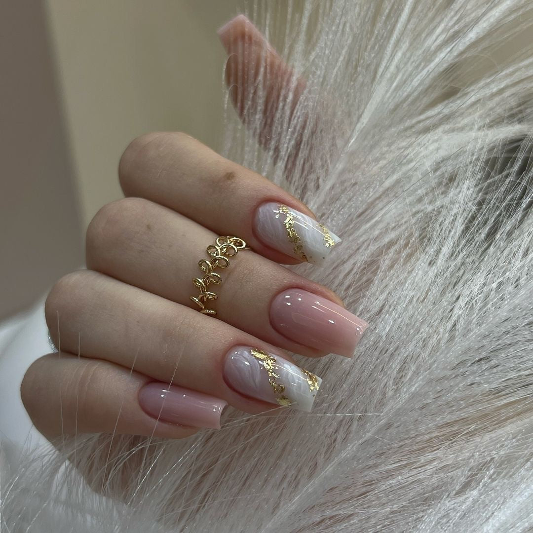 Artistic Nail Extensions with Elegant Gold Design Kalsten