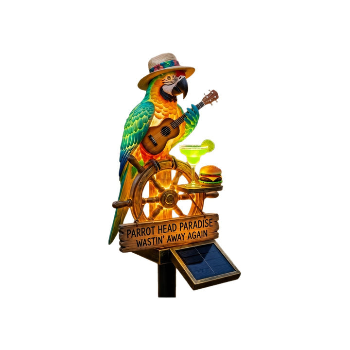 Decorative figure of a funny parrot with drink and guitar Kalsten