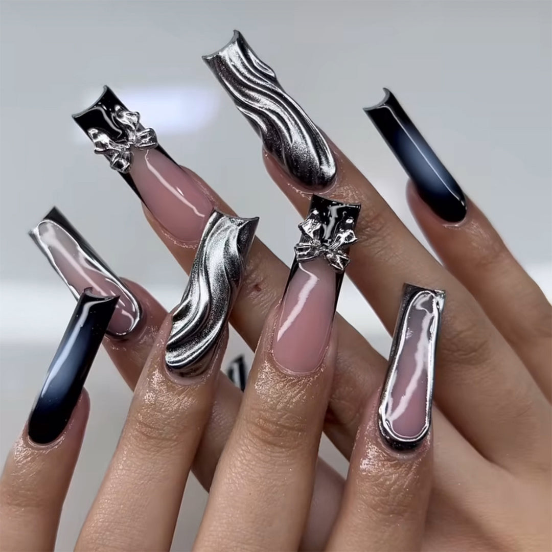 Artistic Nail Extensions with Metallic Design Kalsten