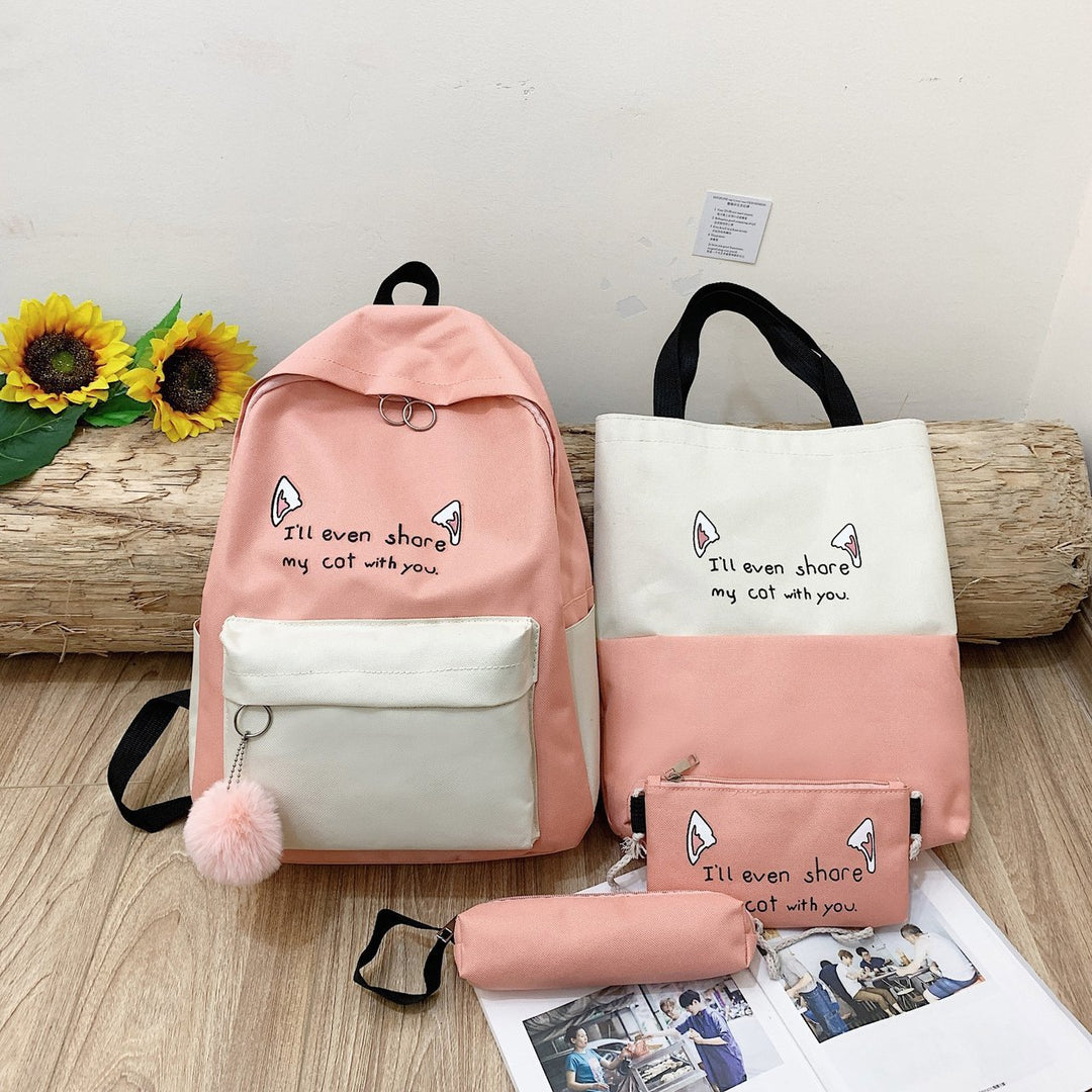 Fun-Themed Cat Print Backpack Set Kalsten