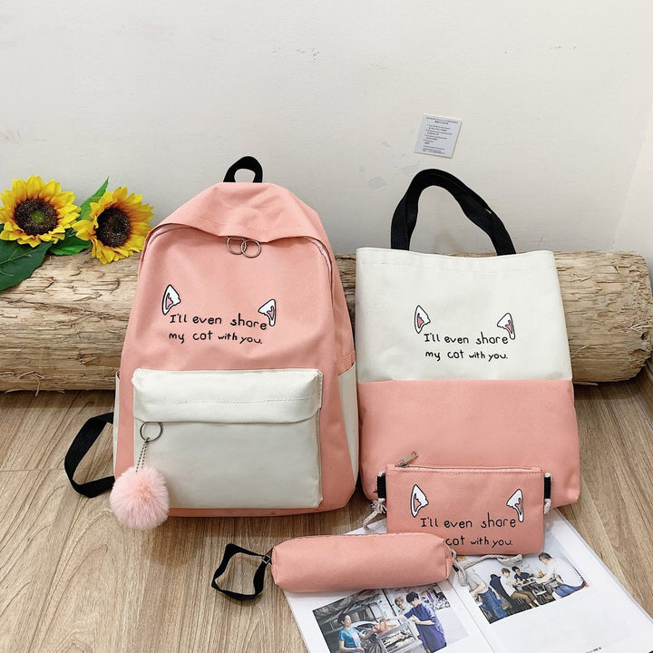 Fun-Themed Cat Print Backpack Set Kalsten