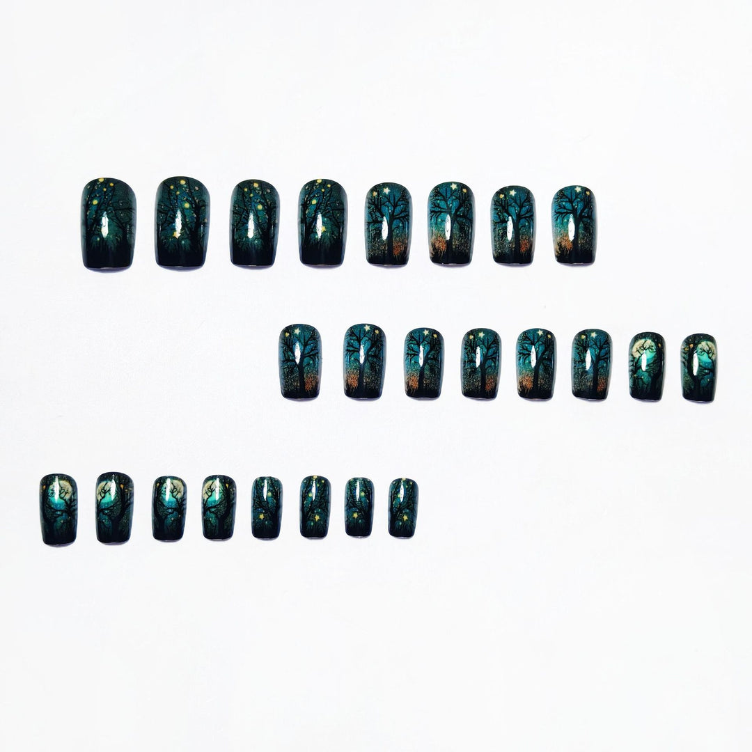 Creative Acrylic Nails with Midnight Forest Design Kalsten