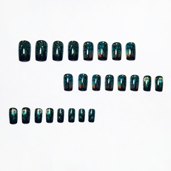 Creative Acrylic Nails with Midnight Forest Design Kalsten