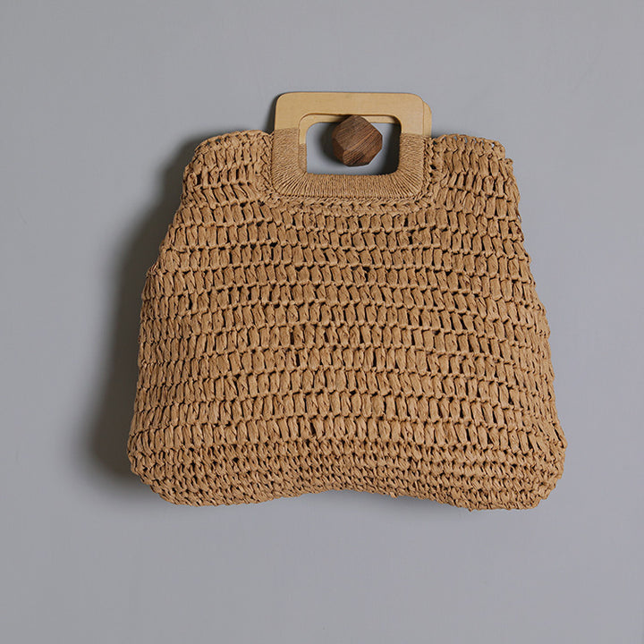 Basket bag with stylish wooden handle Kalsten