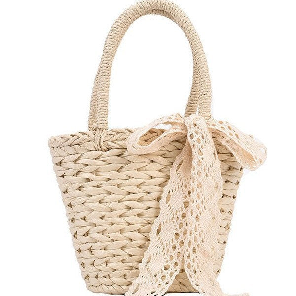 Handmade basket bag with lace accent Kalsten