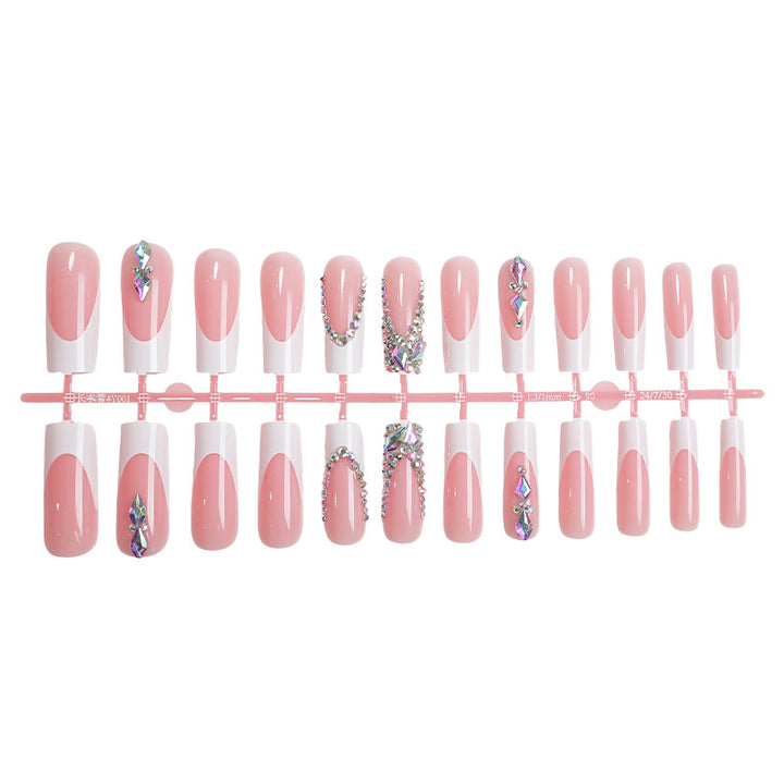 Decorative Press-On Nail Set with Gemstone Accents kalsten