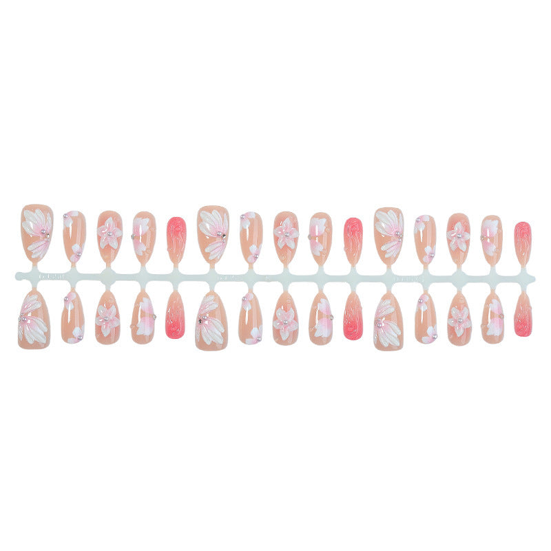 Artificial nail set with floral motifs and rhinestone decorations Kalsten