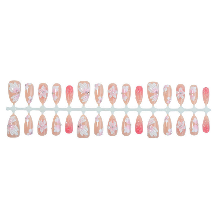 Artificial nail set with floral motifs and rhinestone decorations Kalsten