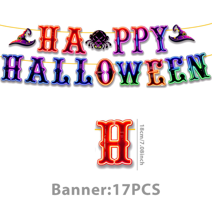 Complete Halloween Party Table Decoration Set with Neon Pumpkin Design Disposable Dinnerware and Garland