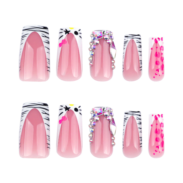 Artistic Nail Art with Animal Motif and Rhinestone Decorations Kalsten