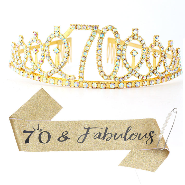 Women Crystal-Embellished Birthday Crown with Personalized Sash Kalsten