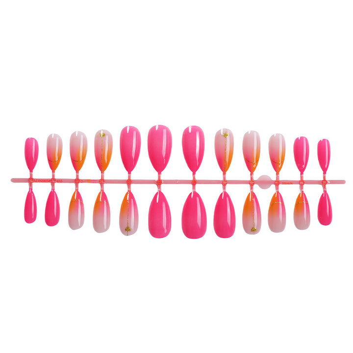 Press-On Nail Set with Vibrant Gradient Design and Golden Accents Kalsten