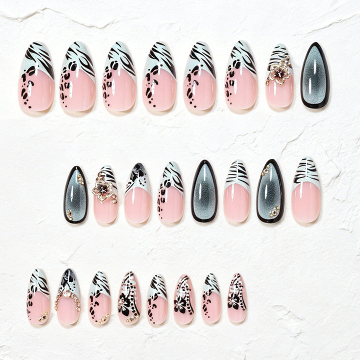 Decorative Stiletto Nail Art Tips with Floral Accents Kalsten