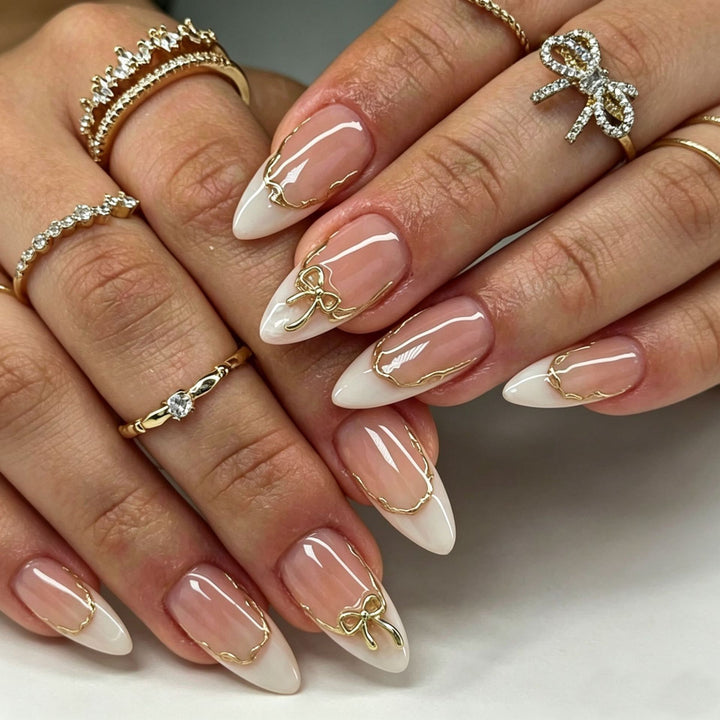 Elegant Press-On Nail Tips with Decorative Bow Kalsten