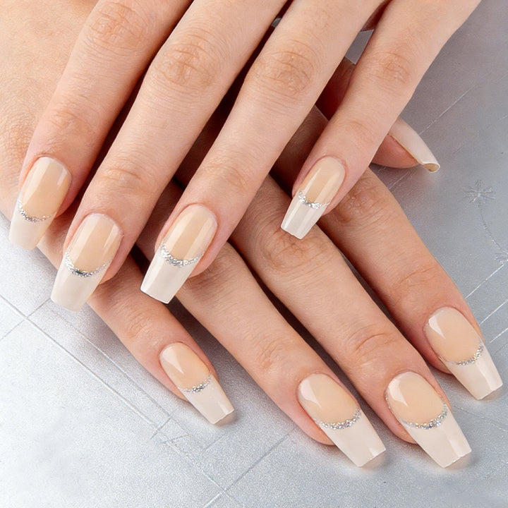 Elegant Press-On Nail Set with Rhinestone Accents Kalsten