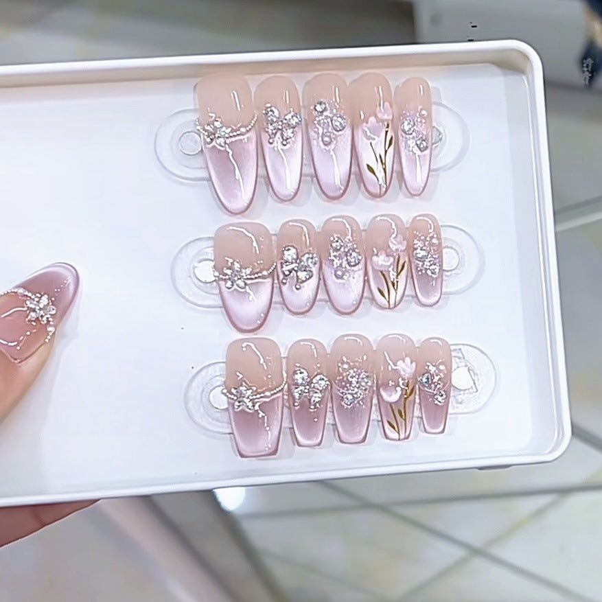 Stylish Floral-Embellished Press-On Nail Set Kalsten