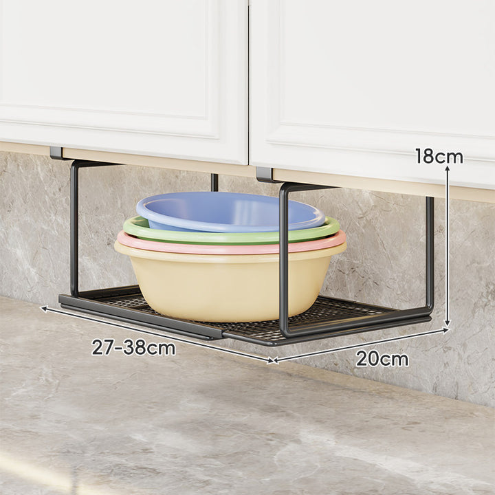 Under-Cabinet Expandable Pull-Out Mesh Storage Rack for Bowls and Supplies