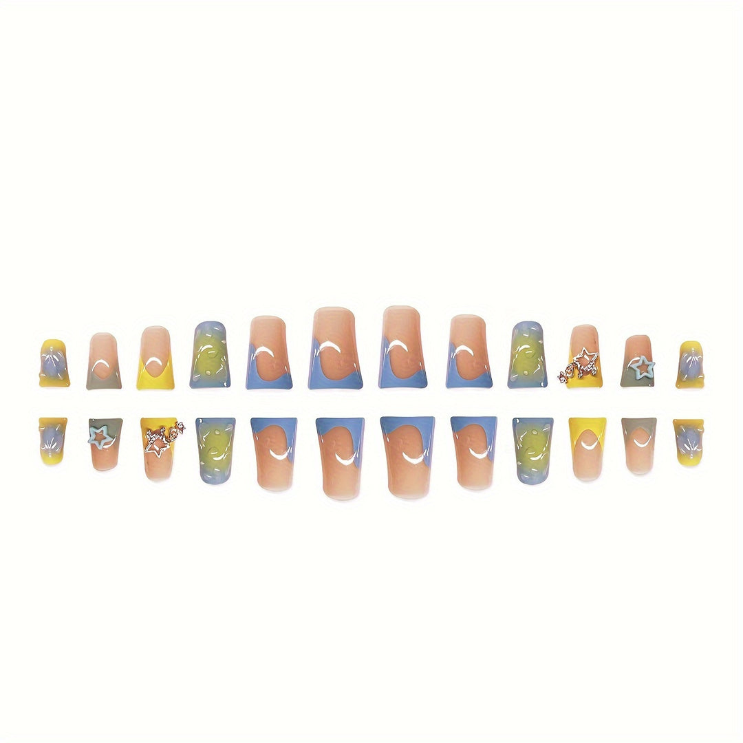 Creative Press-On Nail Art Set with Star and Drip Design Kalsten