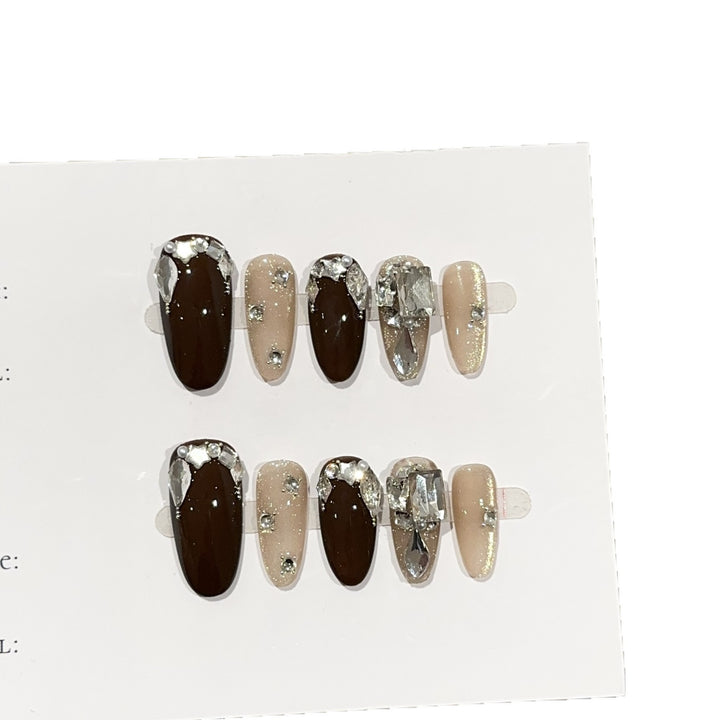 Stylish Press-On Nail Art Set with Crystal Accents