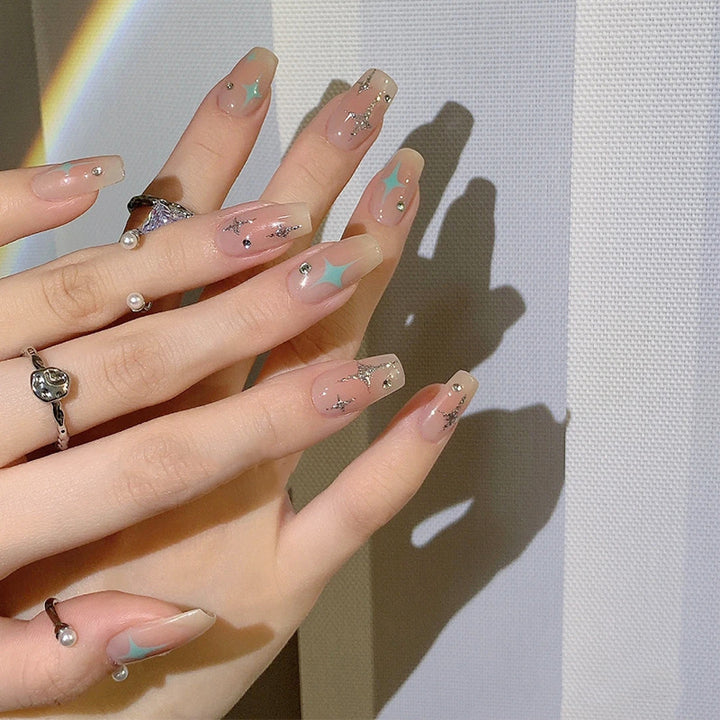 Acrylic nail set with sparkling star and glitter elements Kalsten