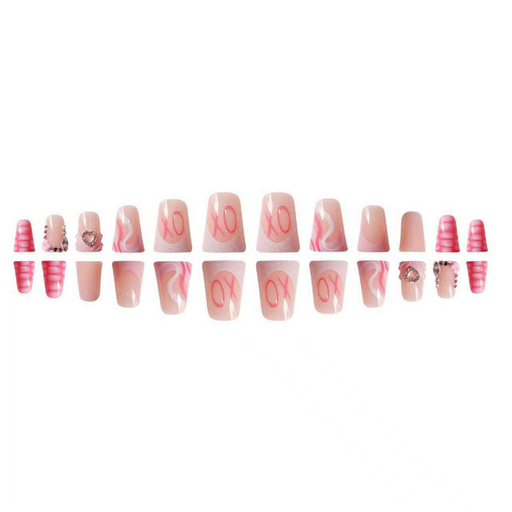 Decorative Press-On Nail Design with Heart and Gem Accents Kalsten