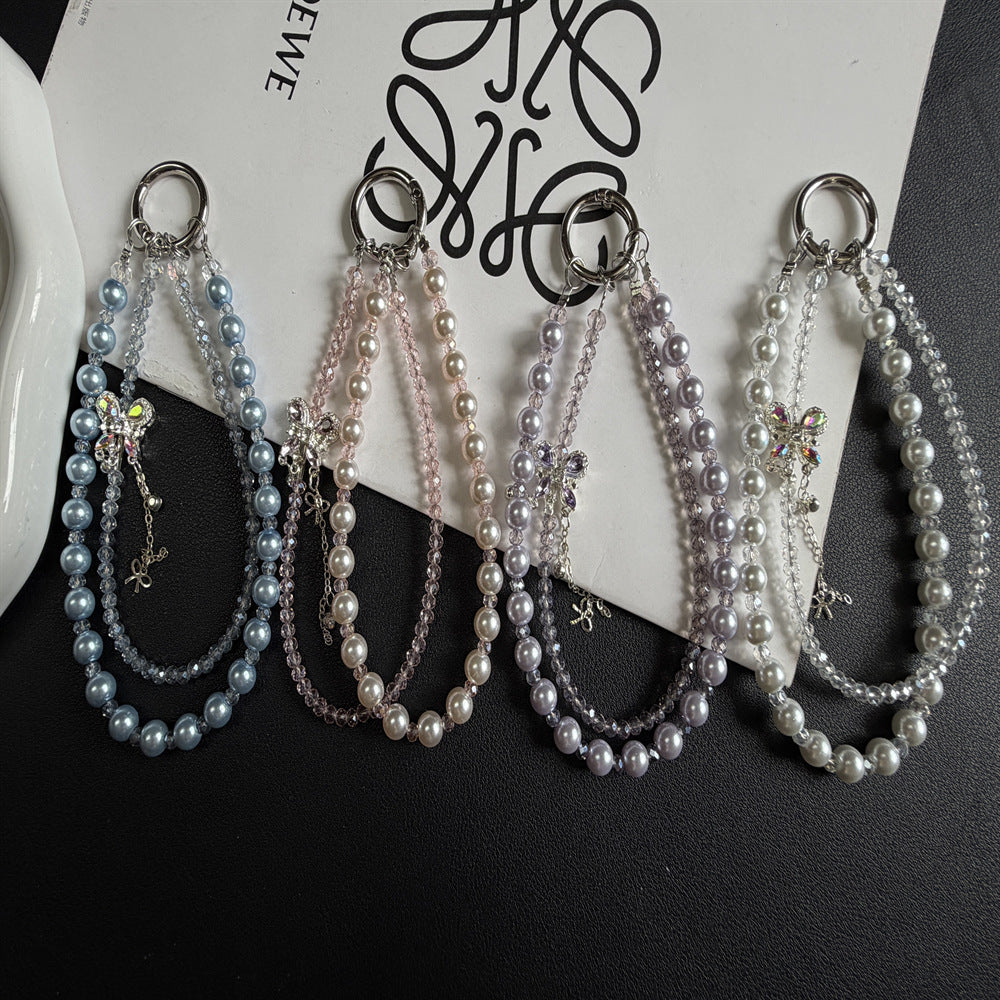 Elegant Pearl and Crystal Charm Phone Lanyard Kalsten
