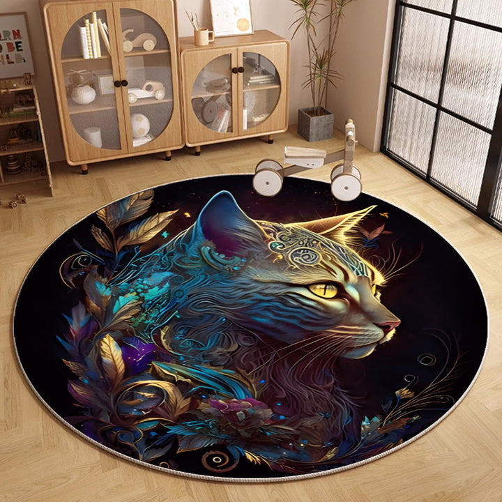 Round Cat-Themed Area Rug