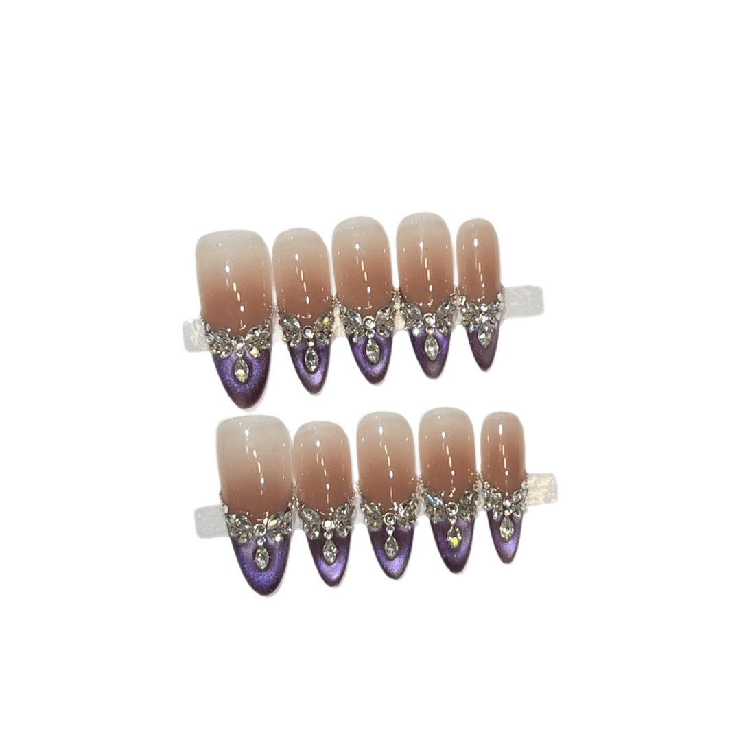 Elegant Stiletto Press-On Nail Set with Gemstone Embellishments Kalsten