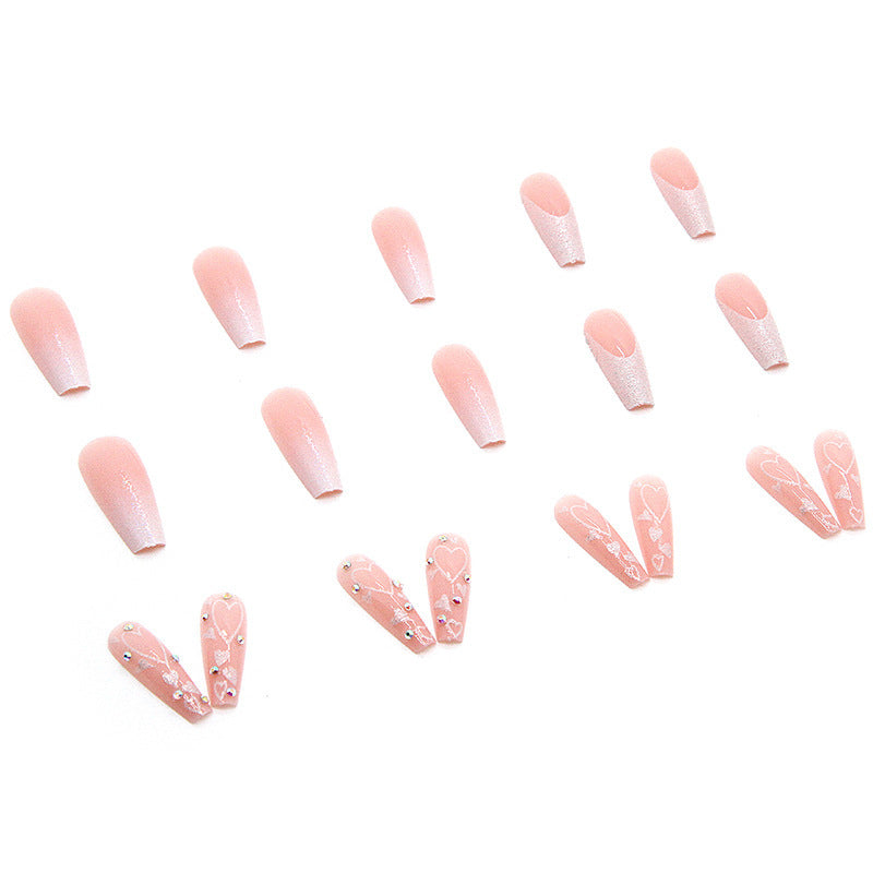 Elegant artificial nail tips with heart and glitter pattern Kalsten