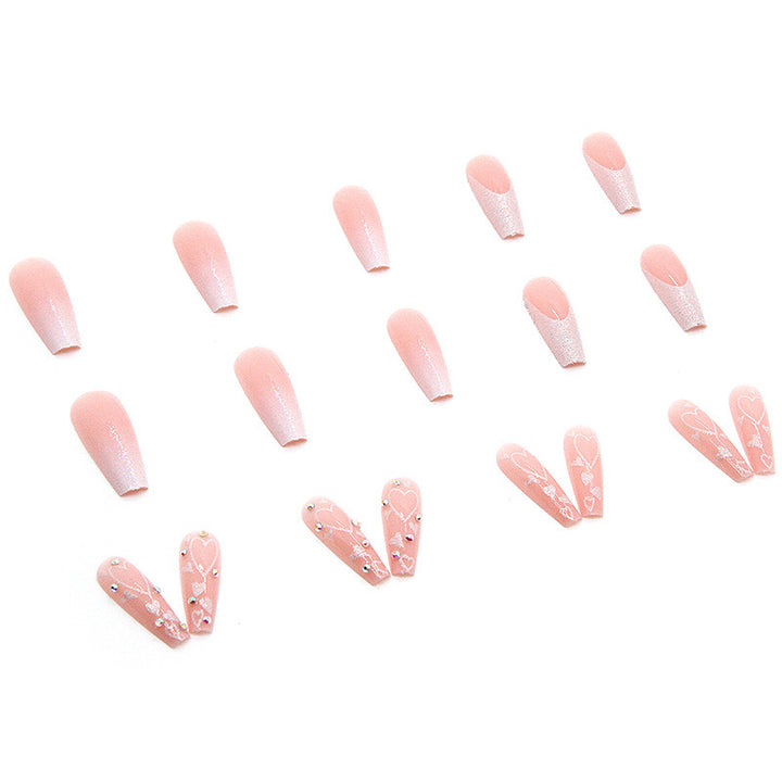 Elegant artificial nail tips with heart and glitter pattern Kalsten