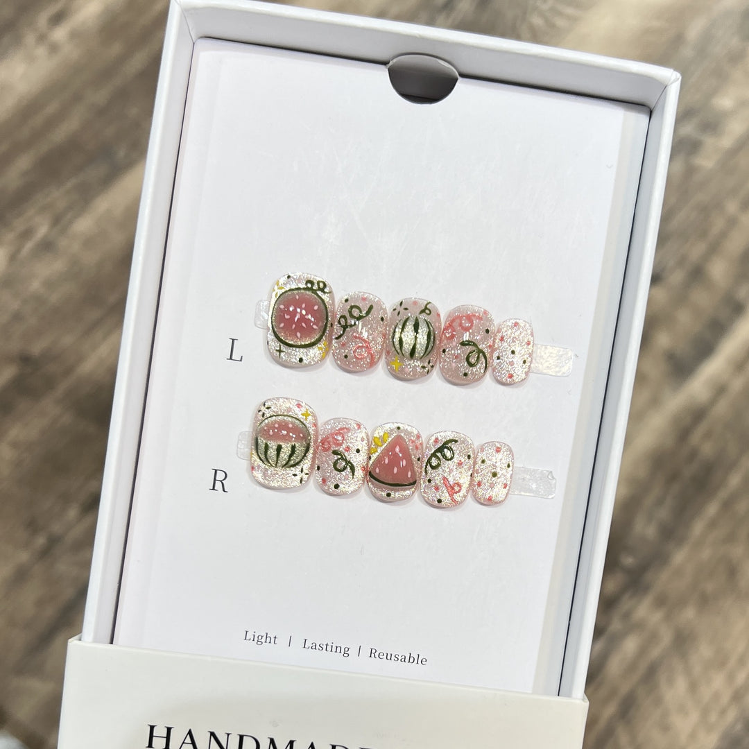 Artistic Press-On Nail Art Set with Watermelon Theme Kalsten