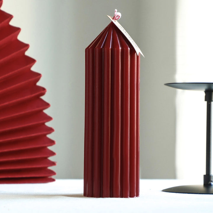 Textured Vertical-Ribbed Pointed-Top Decorative Pillar Candle